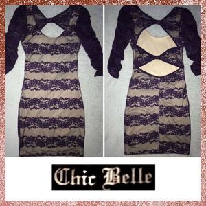 Chic Belle Purple Lace Open Back Minidress Small S
